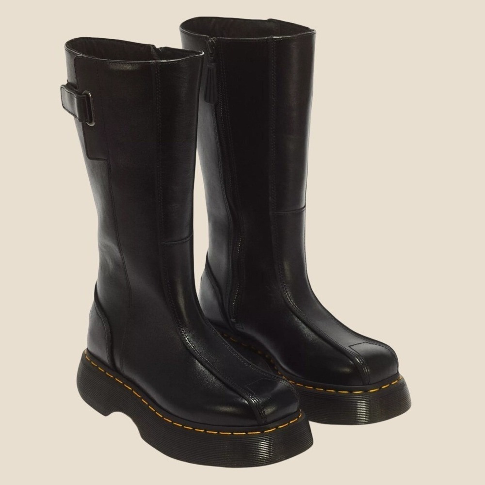 Dr. Martens Buzz Hi Gloss Leather Square Toe Platform Black Boots Women's 5 NEW